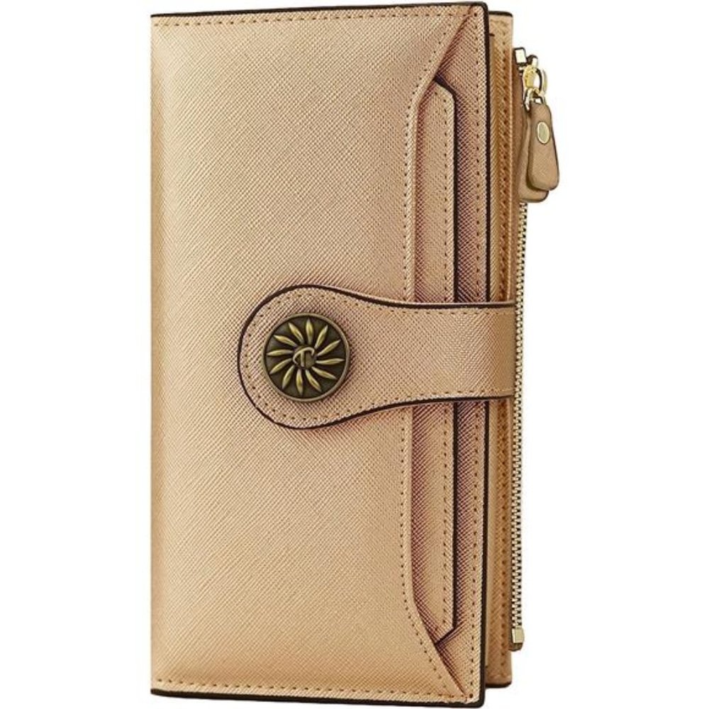 Womens Rfid Blocking Genuine Leather Wallet Champagne Gold